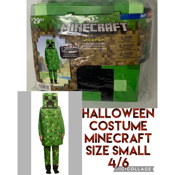 Minecraft Creeper Deluxe Child Costume Mesh Eye Plate Size 4/6 Small - Picture 1 of 11